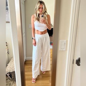 White linen/rayon blend palazzo pants